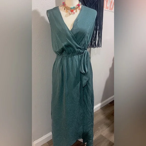 Sleeveless Teal Wrap Maxi Dress - Picture 2 of 7